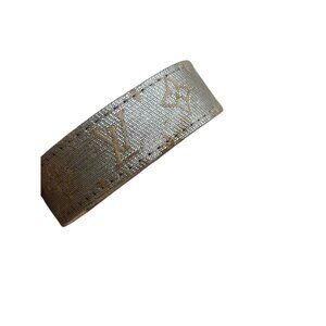 Louis Vuitton Silver Monogram Adjustable Leather Bracelet With Certificate Of Au